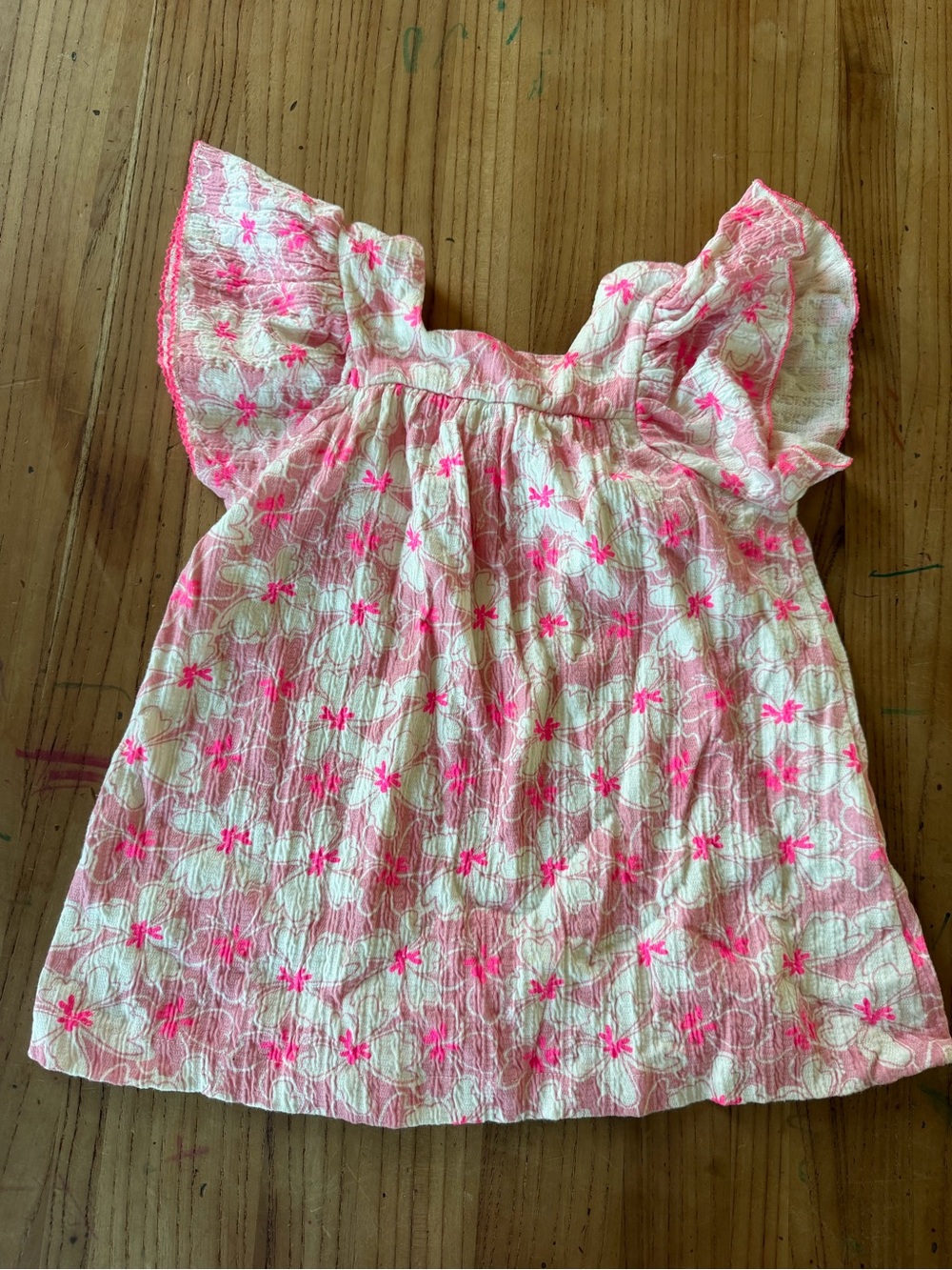 Zara Pink and Cream Floral Flutter Sleeve Blouse